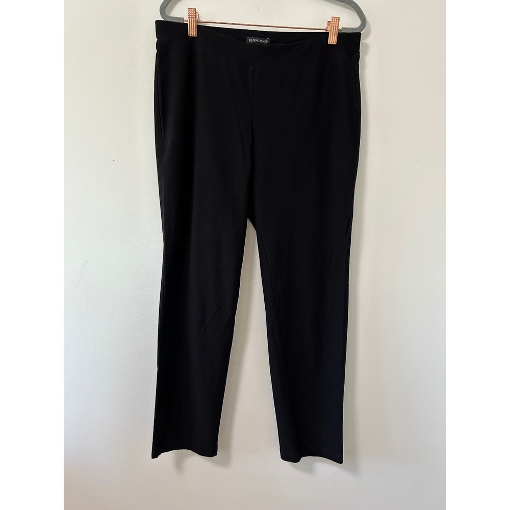 Eileen Fisher Womens Black Stretch Jersey Pull On Straight Leg Pants Size M